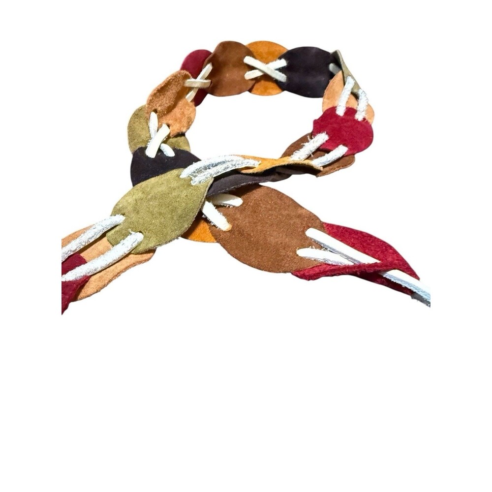 Multicolor Suede Tie Belt 50" Linked Disc Wrap Boho Western Leather